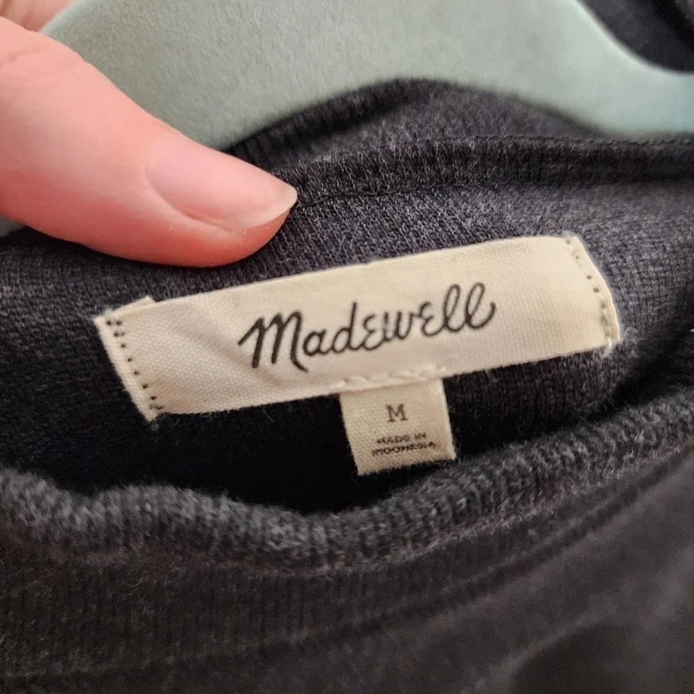 Madewell Gray (Re)sourced Plush Mockneck Puff-Sleeve Sweater M